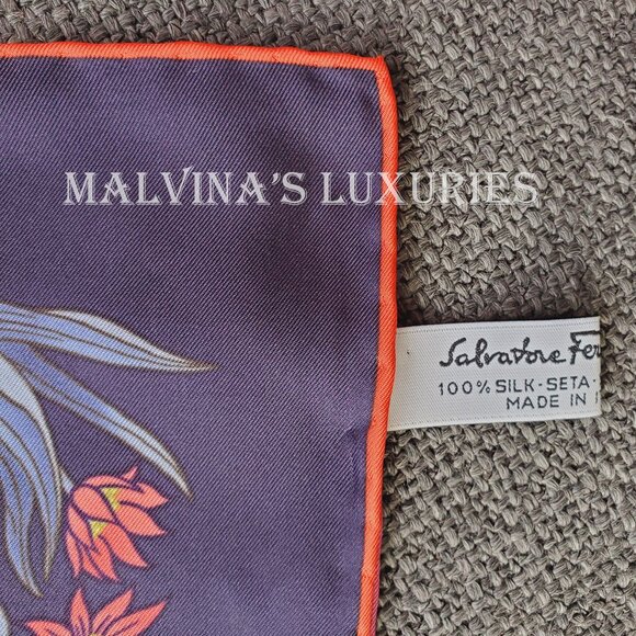 SALVATORE FERRAGAMO SCARF SIGNATURE FLOWER JUNGLE ANIMALS PRINT SILK 35" - Picture 12 of 13